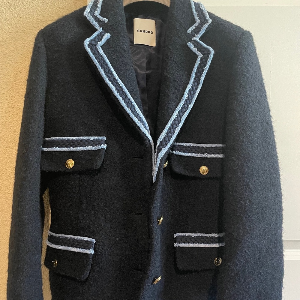 Sandro Tweed Jacket with Contrasting Trim